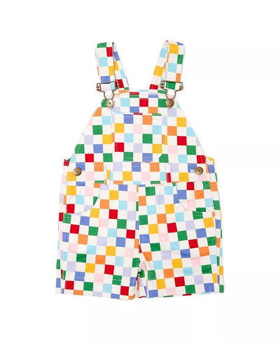 Kids Overalls | Checkerboard Shorts- Harlequin | Dotty Dungarees - The Ridge Kids