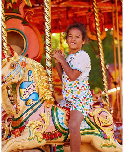 Kids Overalls | Checkerboard Shorts- Harlequin | Dotty Dungarees - The Ridge Kids