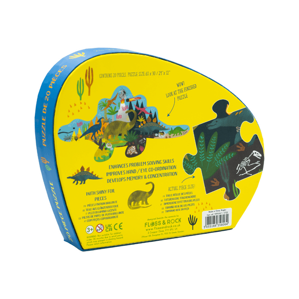 Kids Puzzle | Dino 20pc "Dinosaur" Shaped Jigsaw | Floss and Rock - The Ridge Kids