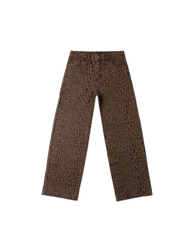 wide leg Leopard print pants on a white background