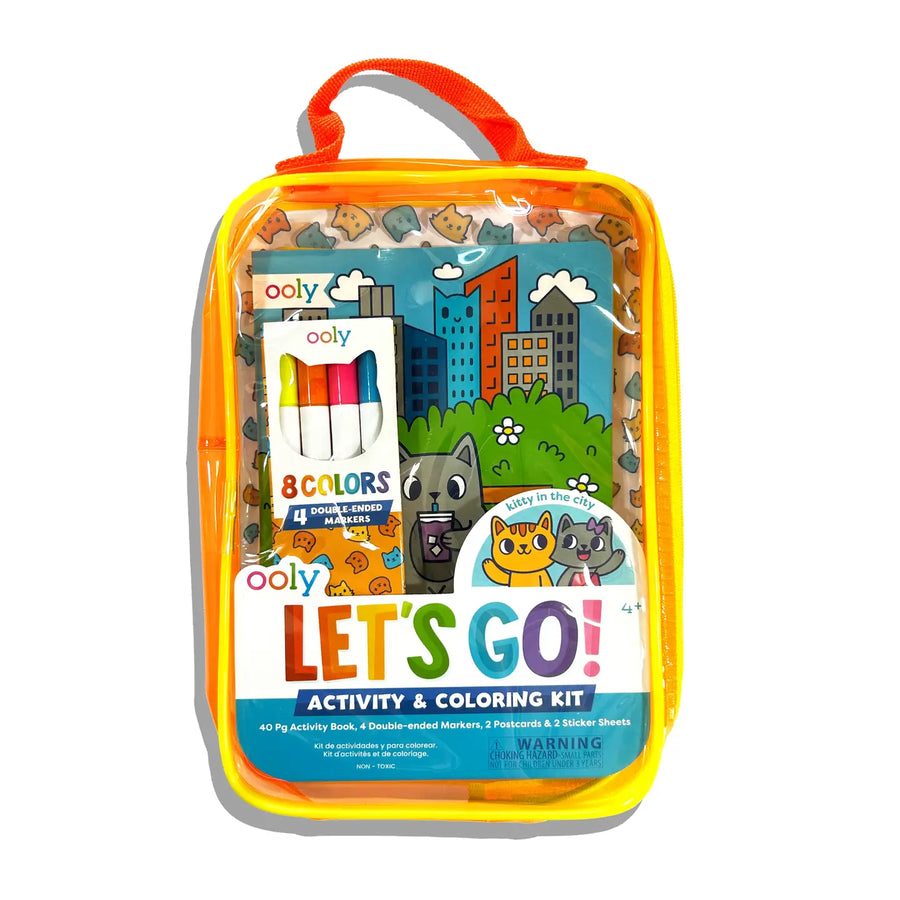 lets go activity kit carrying case activity and coloring kit with kitty in the city theme. 
