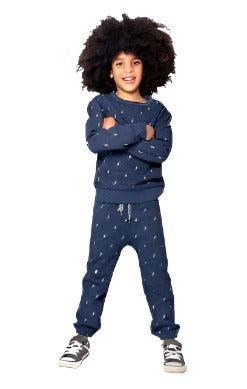 boys set with navy base color and soft white lightning blots on top and bottom