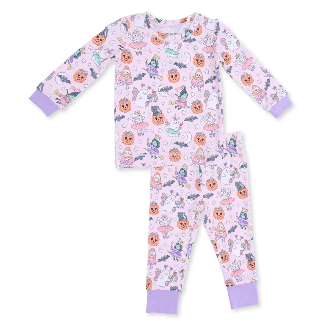 Girls Sets | Long Sleeve Loungewear Sets- Halloween Monster Dress Up- Pink | Angel Dear