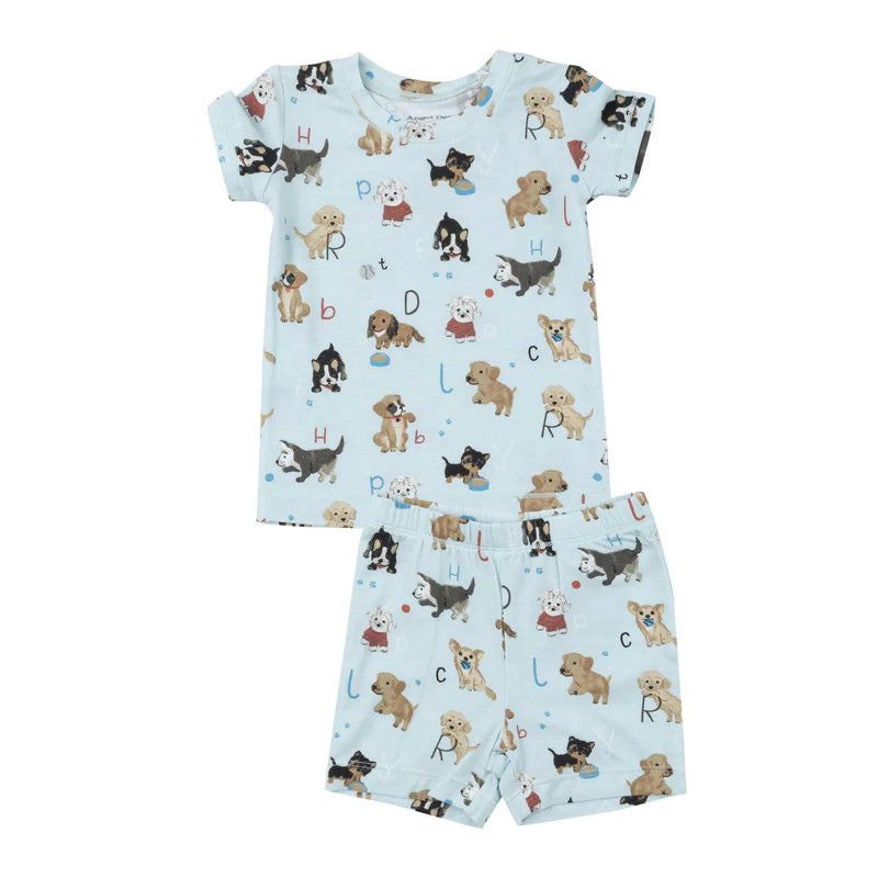 Loungewear | 2 piece shorts set: Puppy Alphabet- Blue | Angel Dear - The Ridge Kids