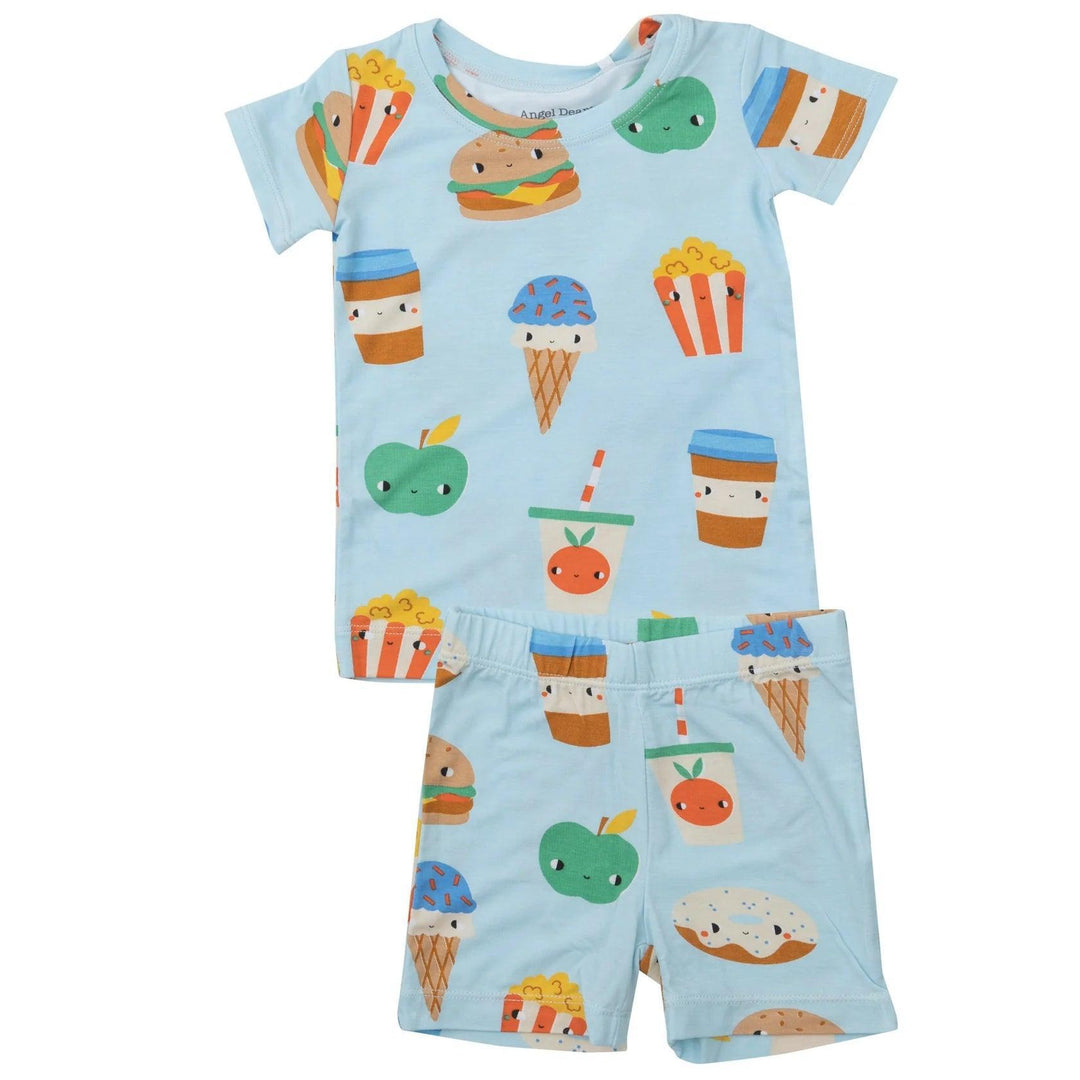 Loungewear | 2 Piece Shorts Set: Send Snacks- Blue| Angel Dear - The Ridge Kids
