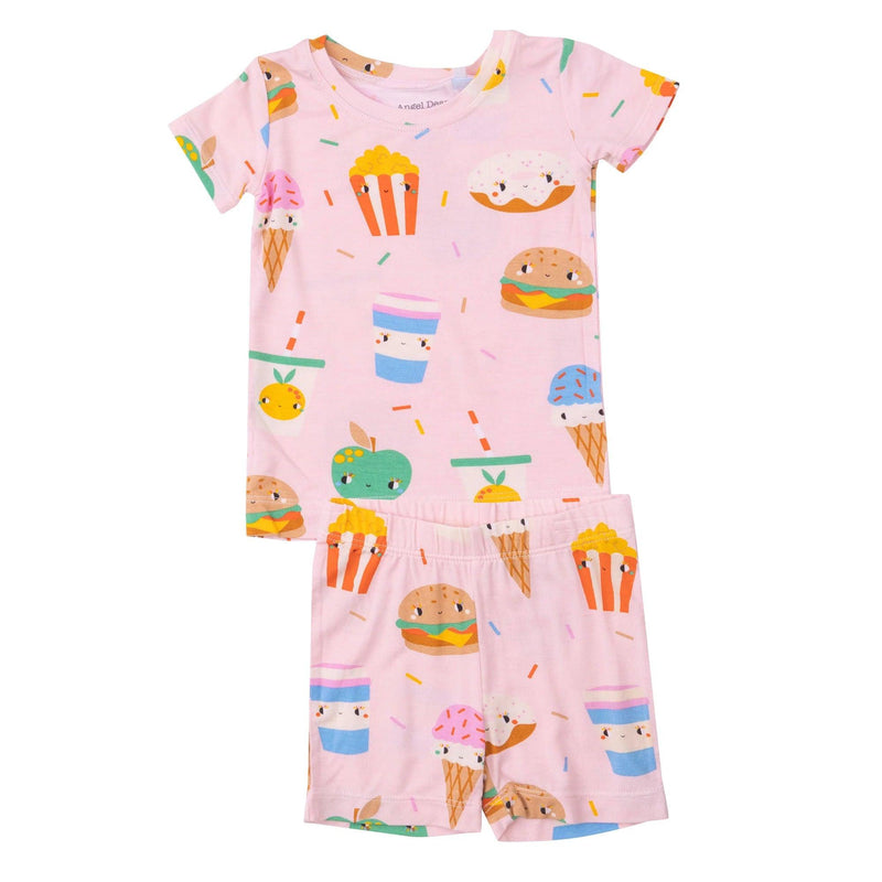 Loungewear | 2 Piece Shorts Set- Send Snacks - Pink | Angel Dear - The Ridge Kids