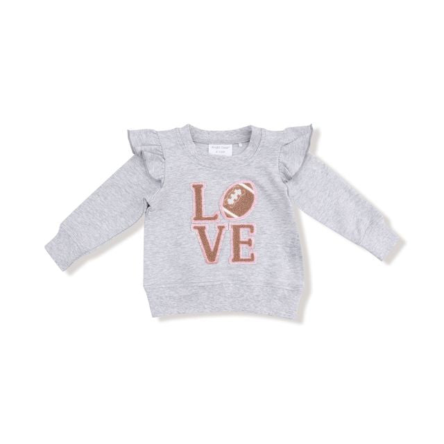 Gray sweater with 'LOVE' and football design on a white background