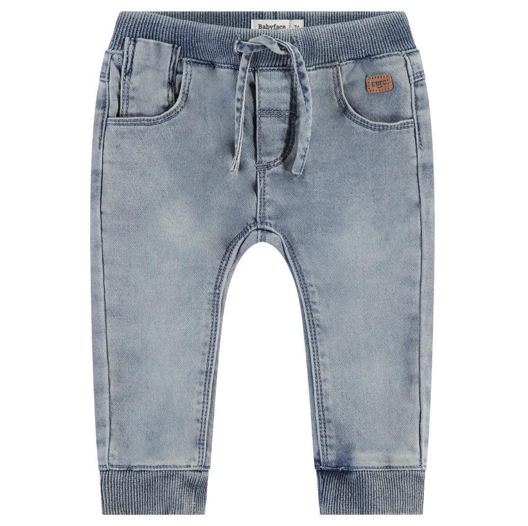 Babyface Jogg Denim Light Denim Wash, with elastic band at waist and cuff and drawstring.