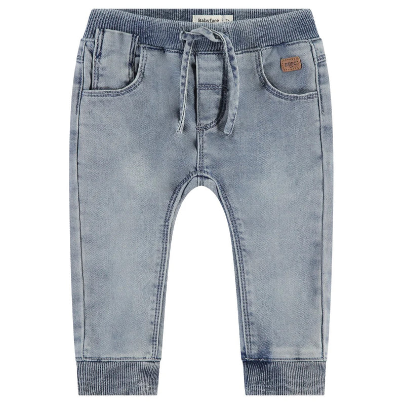 Babyface Jogg Denim Light Denim Wash, with elastic band at waist and cuff and drawstring.