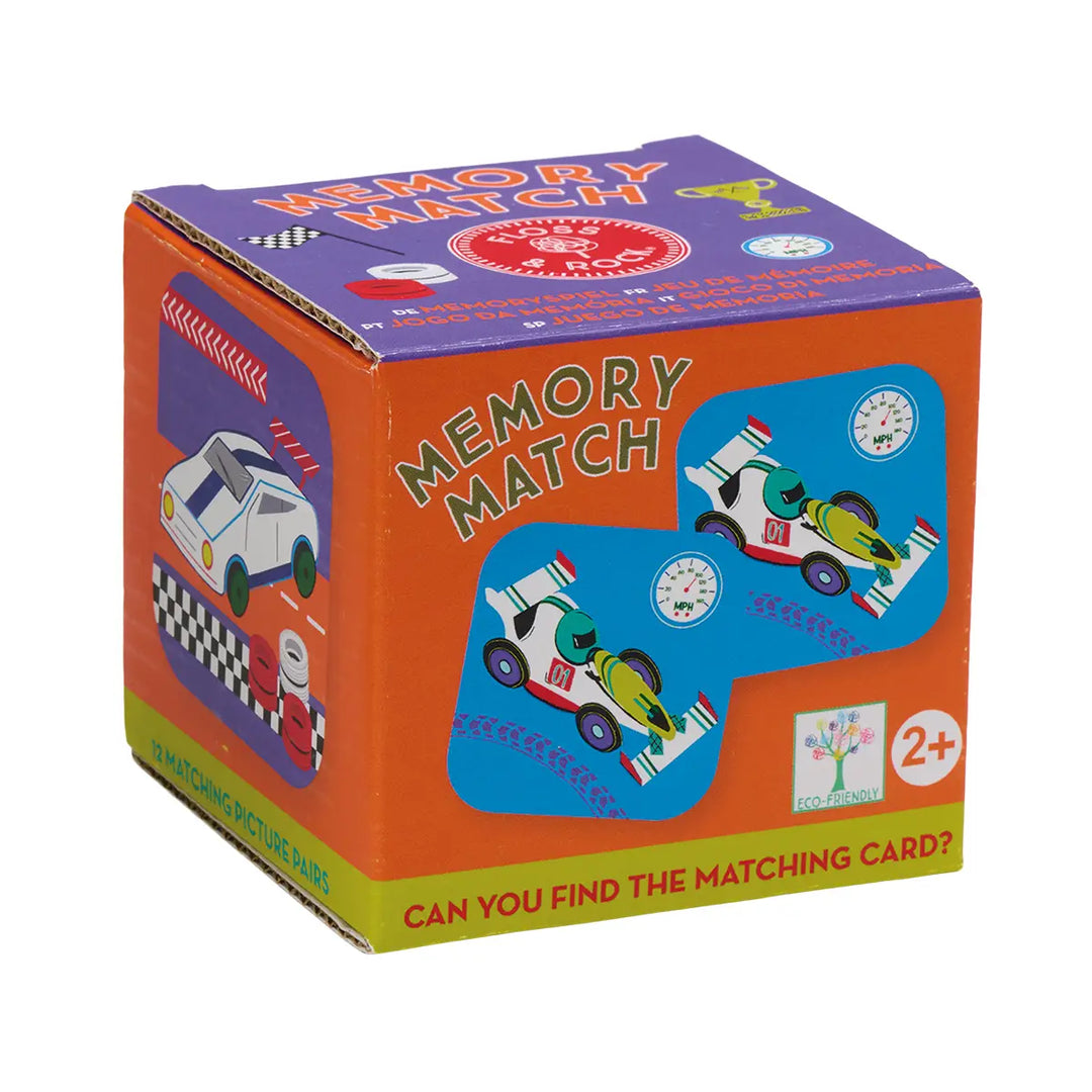 Memory match game box with colorful design on a white background