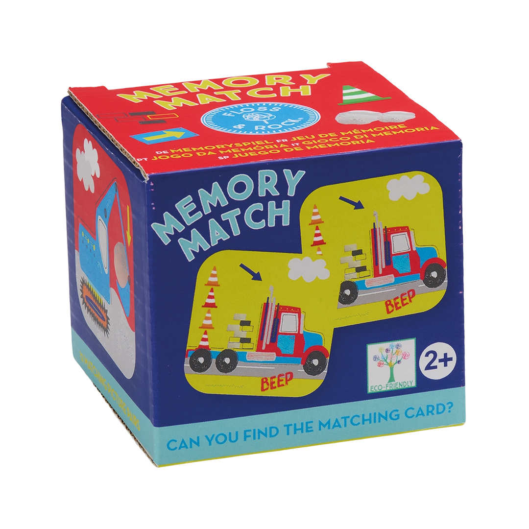 Memory match game box with colorful design on a white background