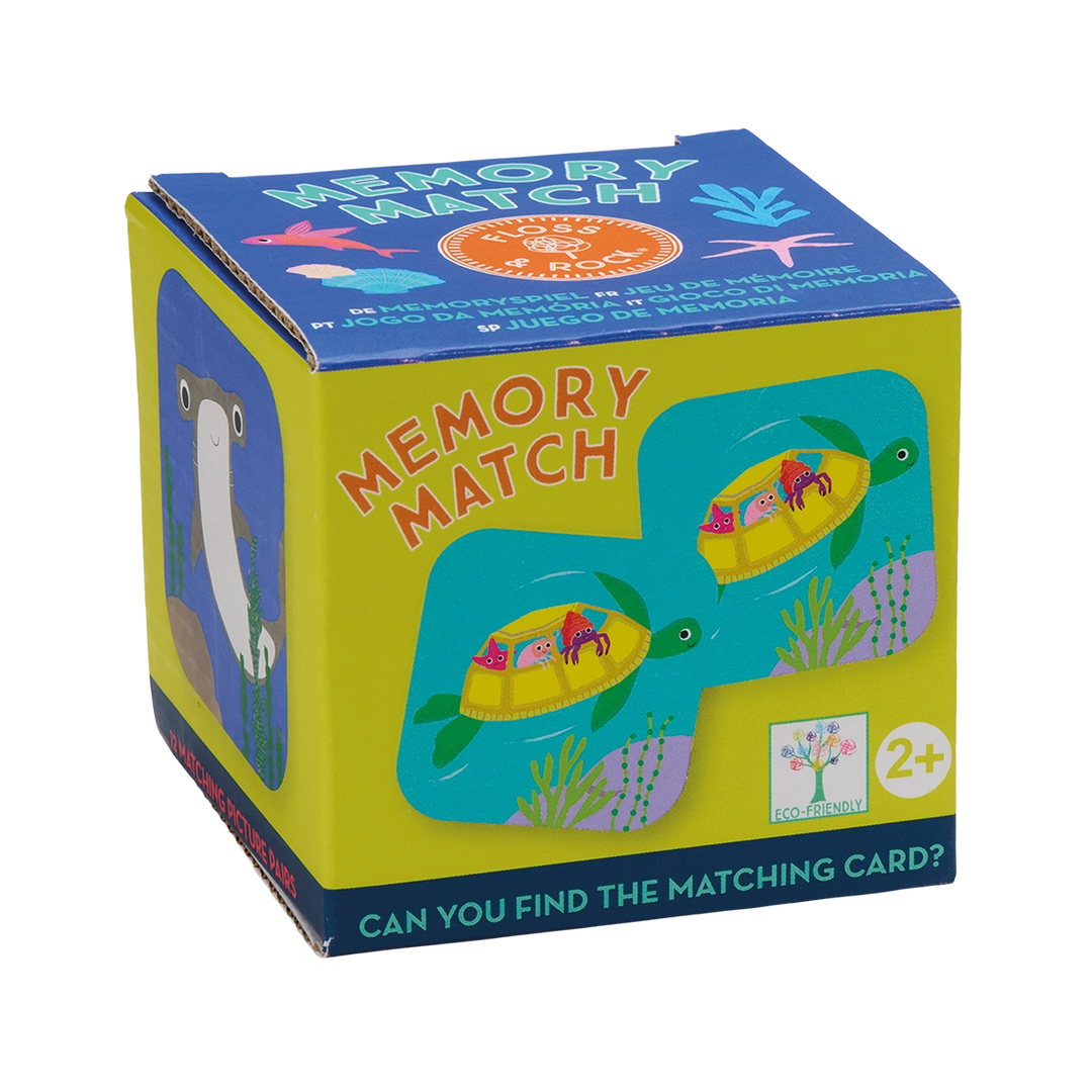 Memory match game box with colorful design on a white background