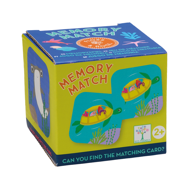 Memory match game box with colorful design on a white background