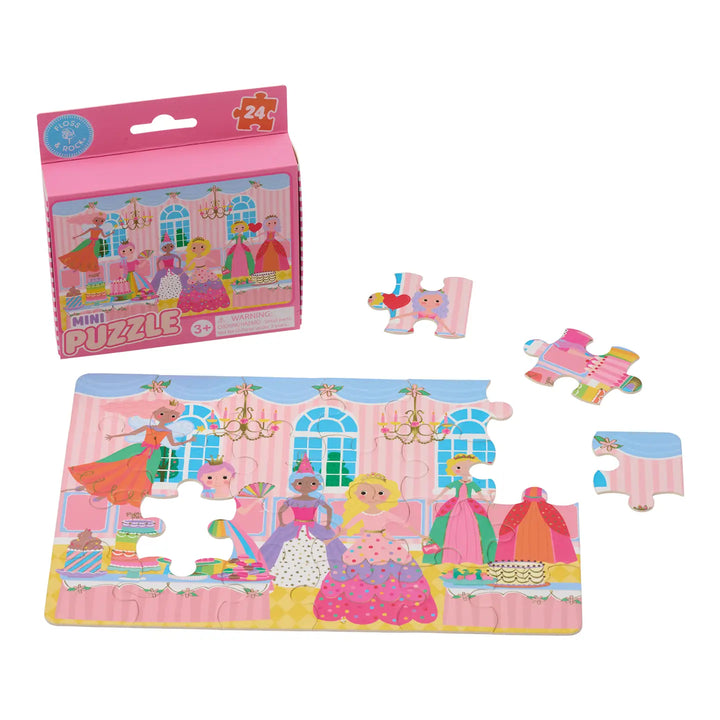 Children's puzzle with princess theme and packaging on a white background