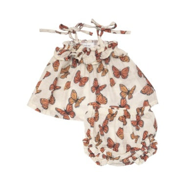 Baby Girl 2 Piece Set | Ruffle top and bloomer- Monarch Butterflies | Angel Dear