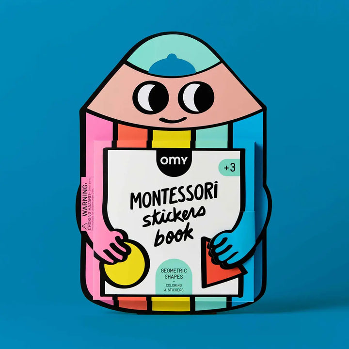 MOntessori sticker book shaped like a colored pencil