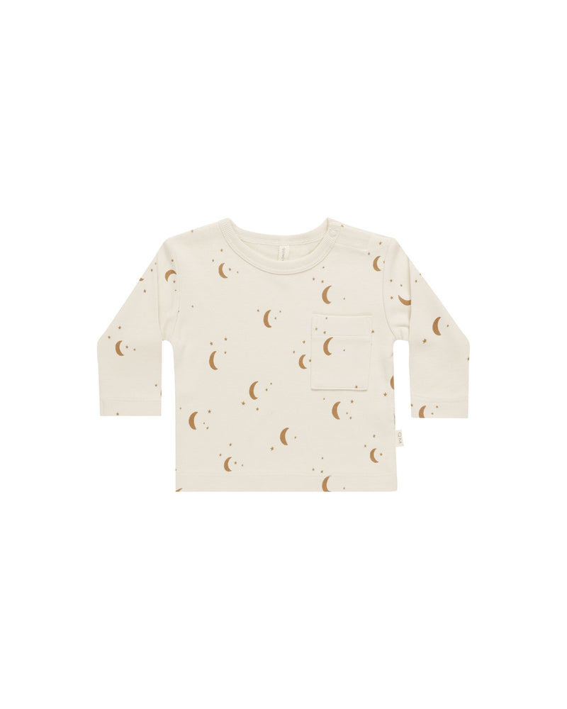 Baby Boys Tops | Long Sleeve Pocket Tee - Moons | Quincy Mae