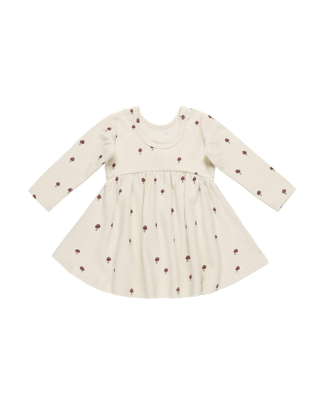 back of the dress. scoop neck in the back, ballet style. Ribbed long sleeve cotton. with tiny mushrooms all over it. 