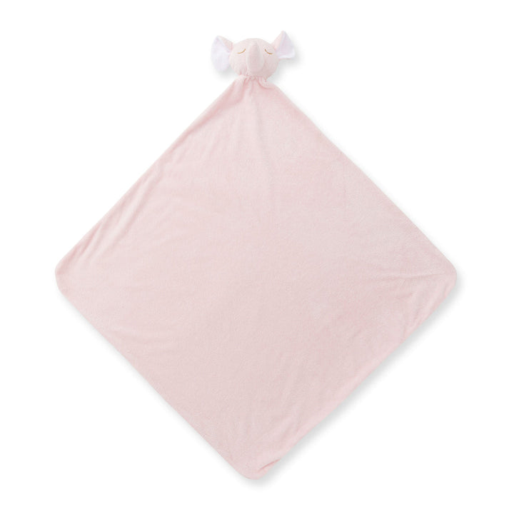 Pink baby comfort blanket with pink elephant attached to it