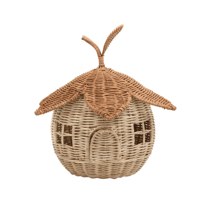 rattan cottage, rounded with a leaf and stem top 