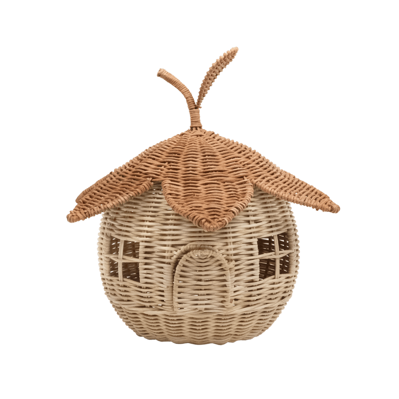 rattan cottage, rounded with a leaf and stem top 