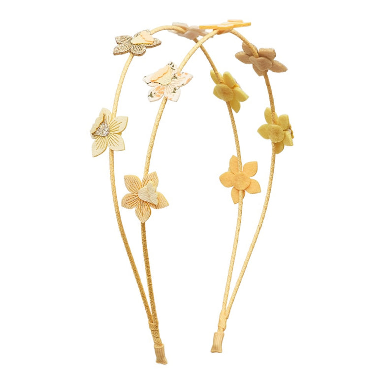 Yellow Gold floral headband on a white background