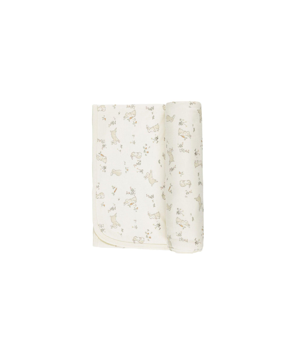 beige baby blanket with bunnies all over 