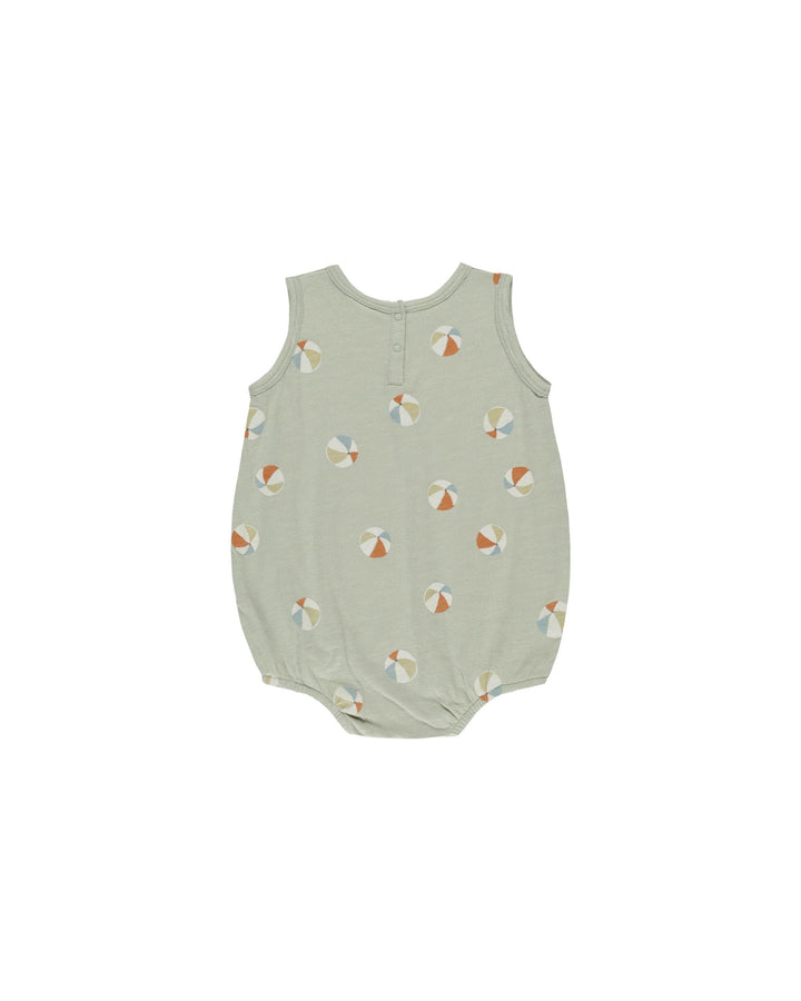 sage green baby bubble with beach balls screen printed all over. 