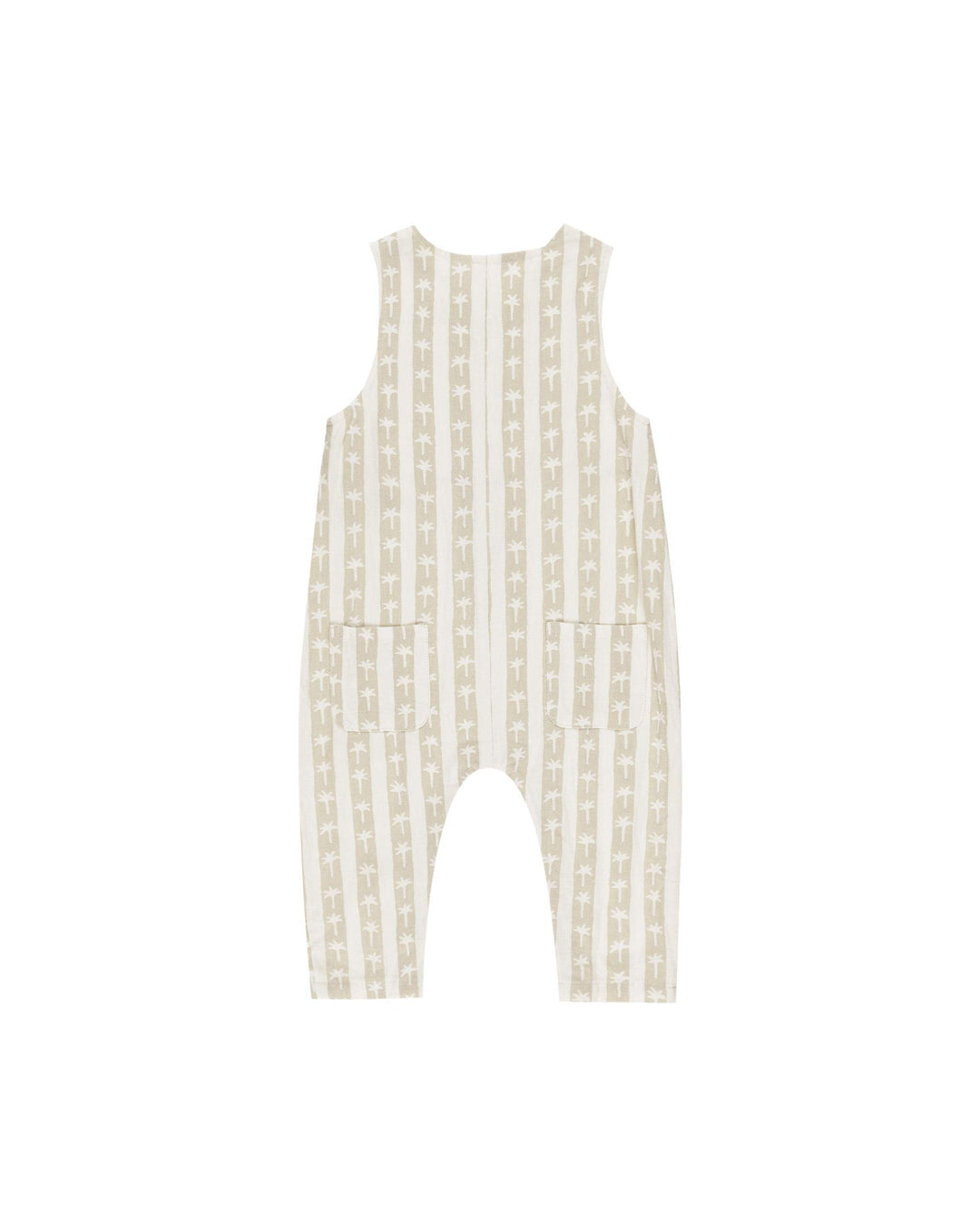 back of palm stripe jumpsuit with 2 pockets on the back. 