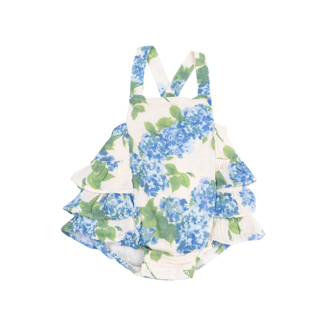 Baby Girl Jumpsuits and Rompers | Ruffle Sunsuit- Watercolor Hydrangeas | Angel Dear