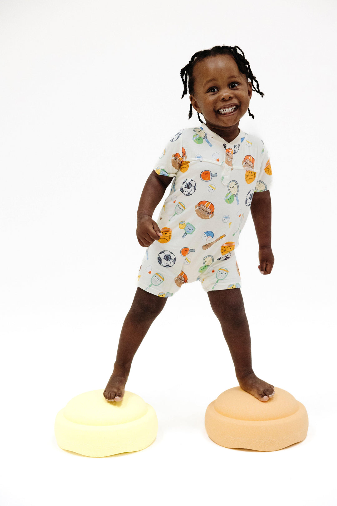 young toddler modeling the sports friends shortall with. 