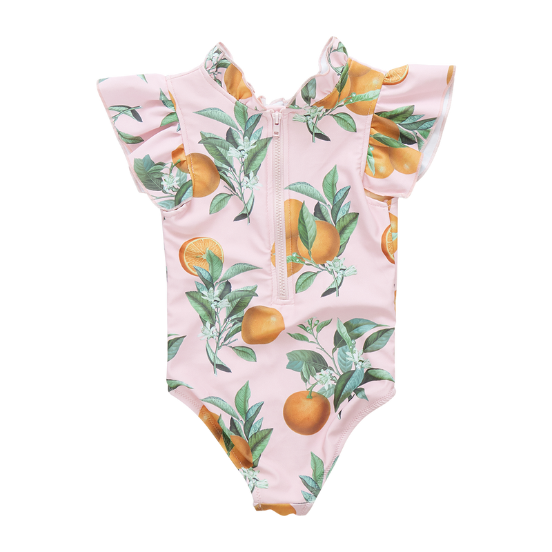 Girls Swimwear | Jennifer Suit- Pink Botanical Oranges | Pink Chicken