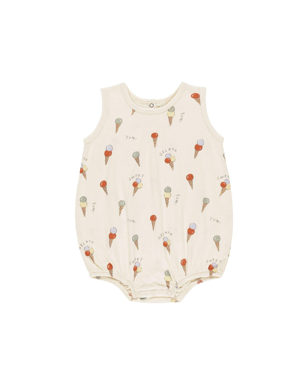 beige baby bubble with tiny retro looking ice cream cones all over 