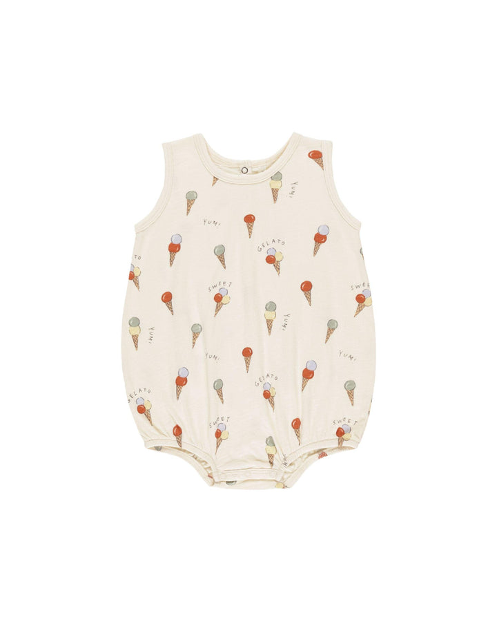 beige baby bubble with tiny retro looking ice cream cones all over 