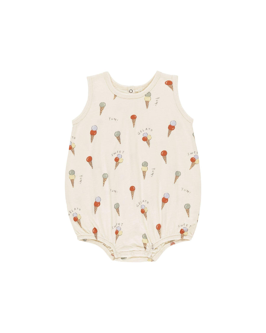 beige baby bubble with tiny retro looking ice cream cones all over 