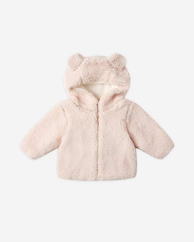 Pink fluffy jacket with bear ears in light pink with zipper 