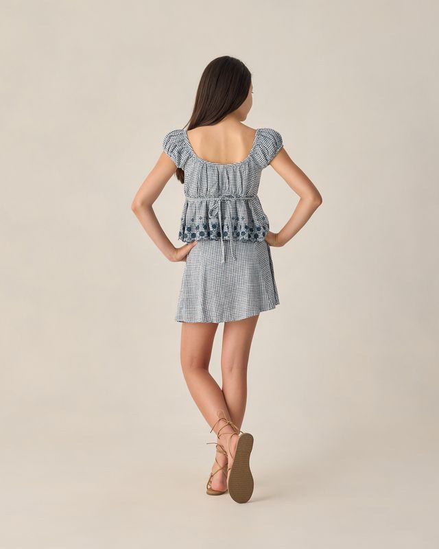 Tween Sets | 2 PCS: Rylan Top and Rachel Skirt- Marine Gingham | Rylee and Cru