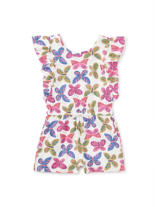 Children's romper with colorful butterfly pattern on a white background