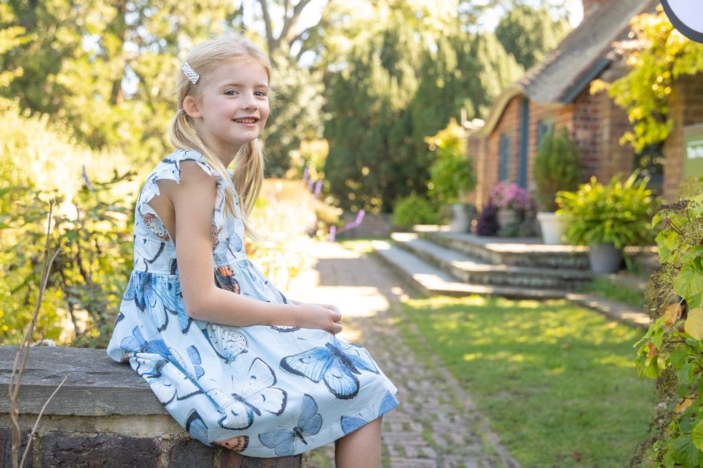 Girls Dresses | Adaline - Blue Vintage Butterflies | Pink Chicken