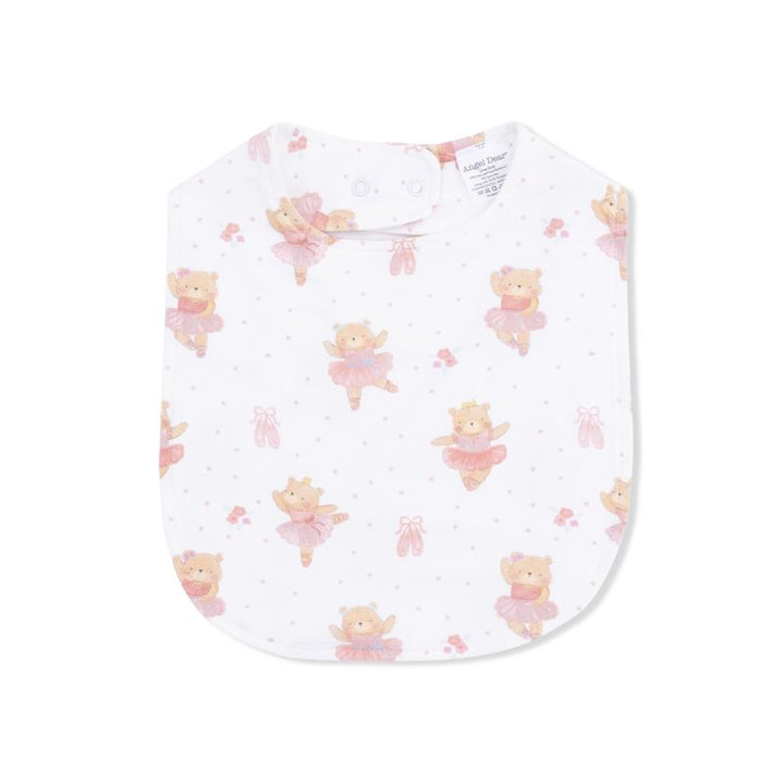 Baby bib with teddy bear pattern on a white background