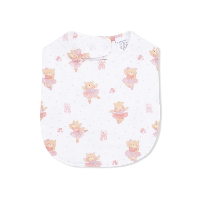 Baby bib with teddy bear pattern on a white background