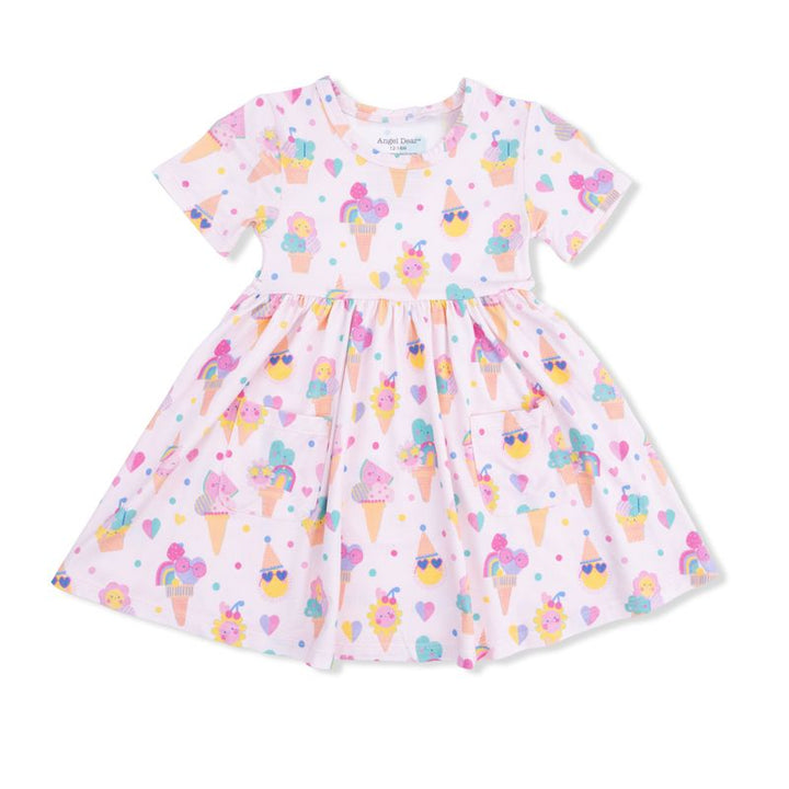Children's dress with ice cream cone pattern on a white background