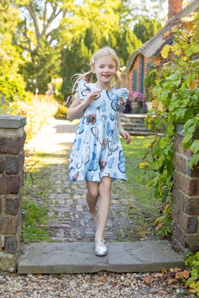 Girls Dresses | Adaline - Blue Vintage Butterflies | Pink Chicken