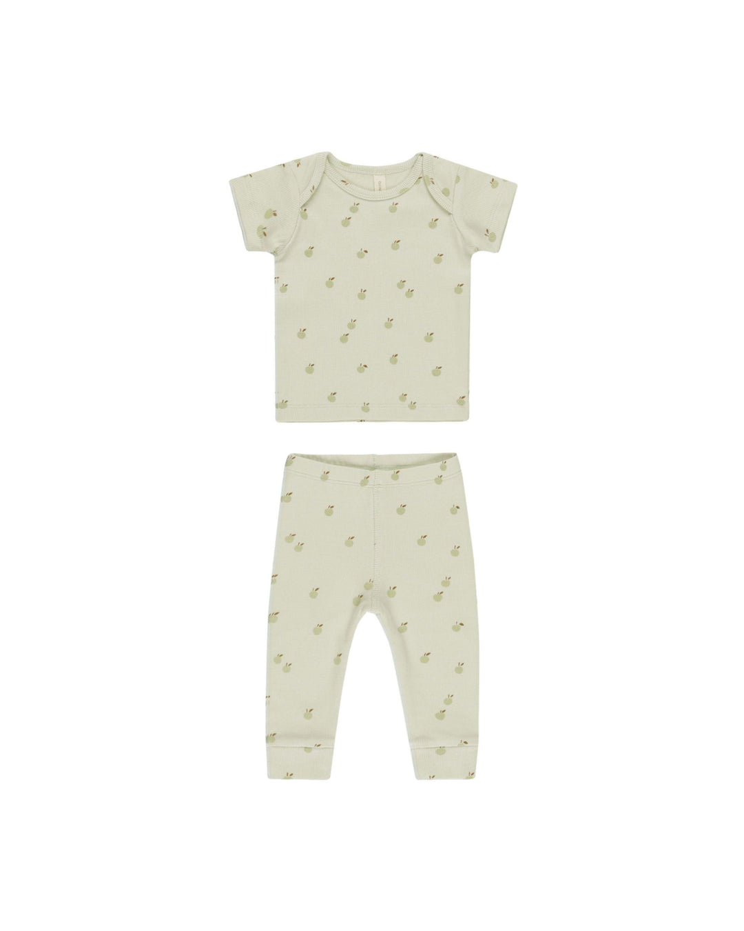 baby ribbed short sleeve top and matching legging set. mint green with tiny green apples. 