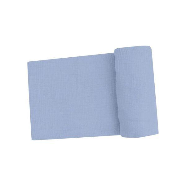 baby boy swaddle in dusty blue muslin cotton