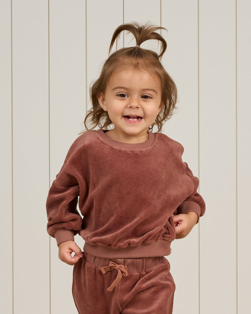 Baby Unisex Sets| 2PCS: Relaxed Velour Sweatsuit - Cranberry | Quincy Mae