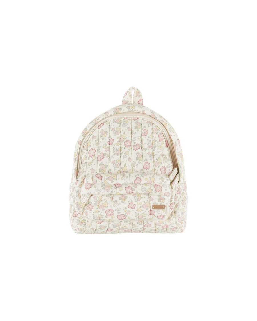 mini backpack with pastel floral print all over. 
