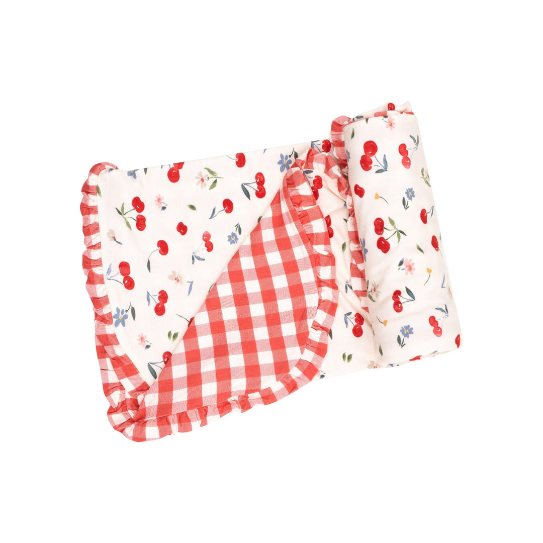 Baby Blankets and Swaddles | Ruffle Blanket - Watercolor Cherries | Angel Dear