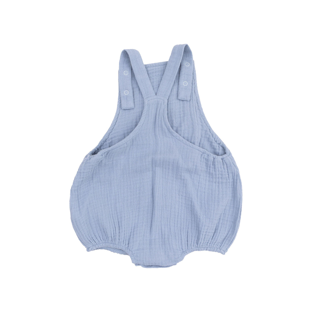 dusty blue sunsuit for a baby boy with a breathable back. 