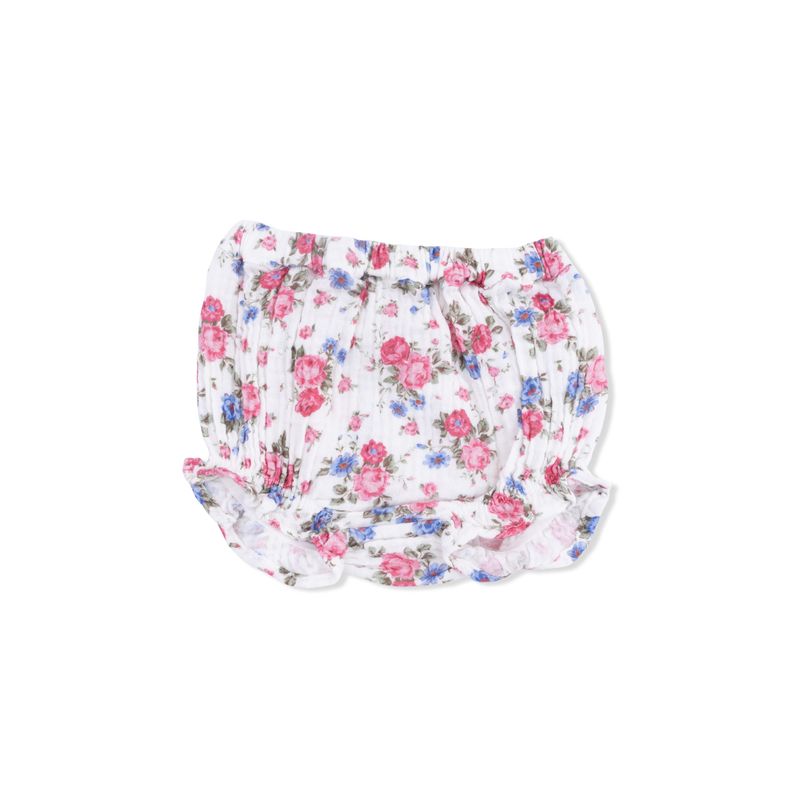 Floral-patterned baby bloomers on a white background